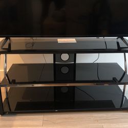 Black Metal & Chrome Tempered Glass TV Media Center