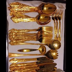 50 PC Gold Plated Dinnerware Set-Stanley Roberts Dynasty 