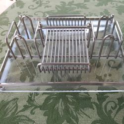 Vintage Oneida Silverware Clear Acrylic/Silver Metal Caddy