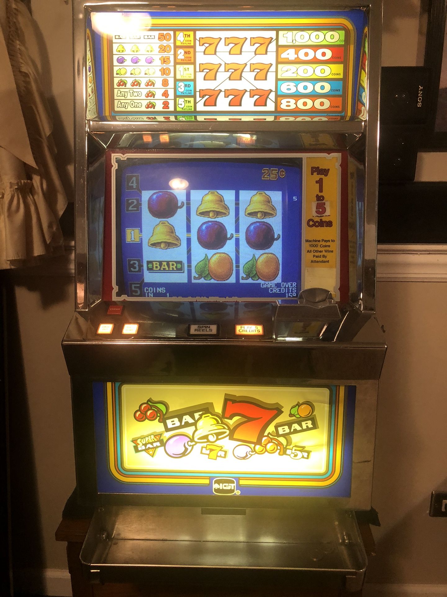 IGT VIDEO (7’s With Bars And Bells And Fruits)Slot Machine Excellent Condition Everything Working Great