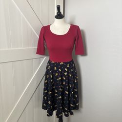 LuLaRoe Nicole Dress Size S Red & Navy with Floral Design