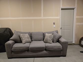 Gray Fabric 3-Deep Seat Down-Feather Sofa with Throw Pillows
