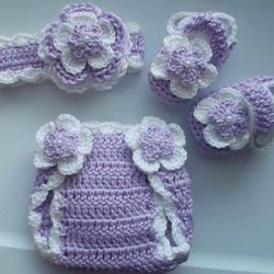 Crochet Baby Girl Headband Diaper Cover Outfit Photo Prop 