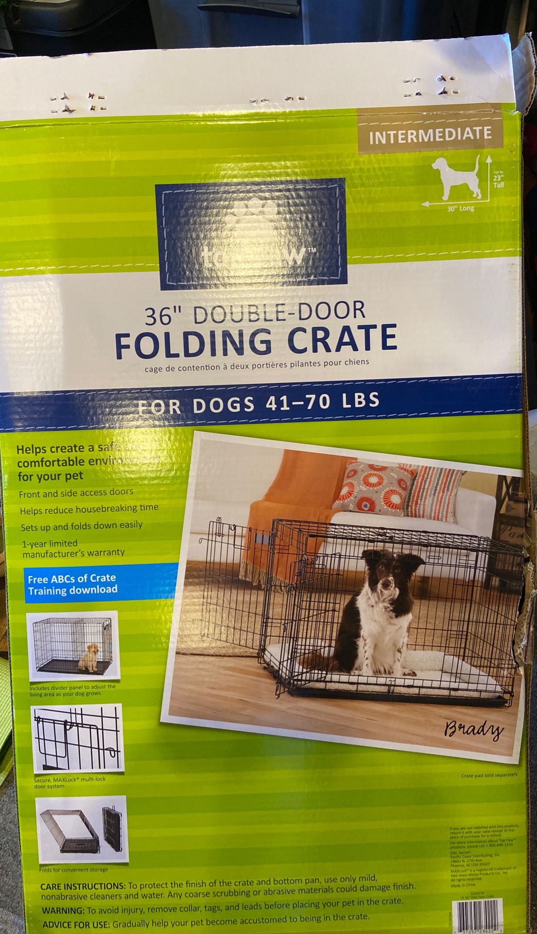 Dog Crate / Cage Kennel Folding Double Door 36”