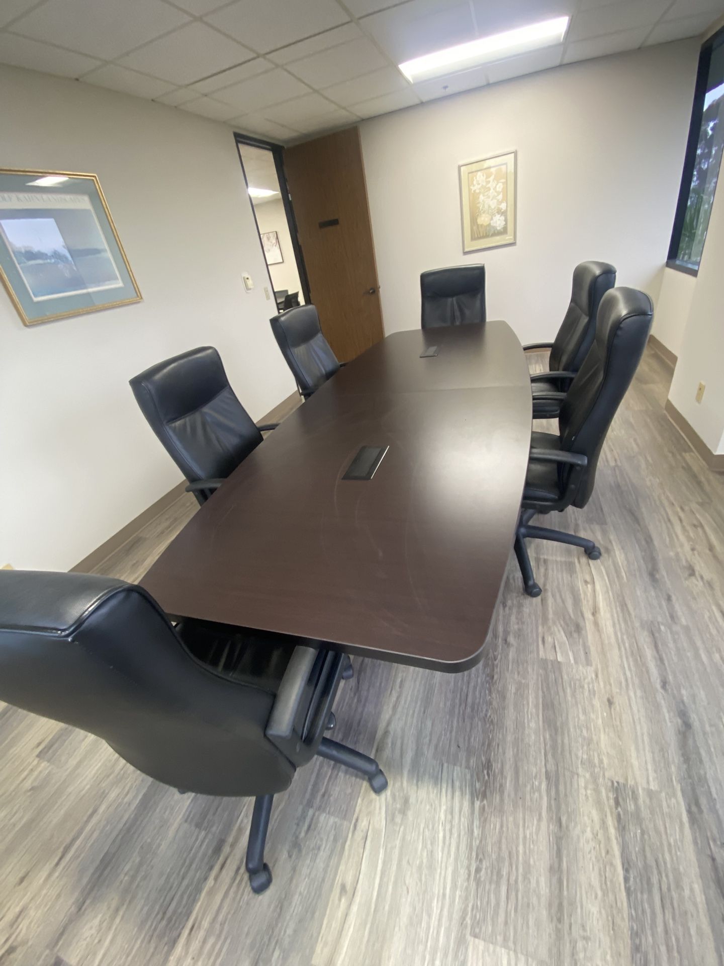 12 Ft Conference Table With Six Leather Chairs