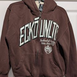   Ecko unltd size medium hoody jacket thick fully lined zipper closure with front pouch brown color.