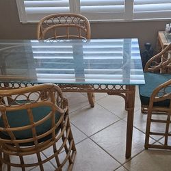 Rattan And Glass TopTable And Chairs