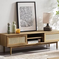 mopio Haylee TV Stand, Modern Farmhouse Television Stand for 55/60/65 inch TV, Natural Rattan Boho Entertainment Center with Storage, Media Console Cr