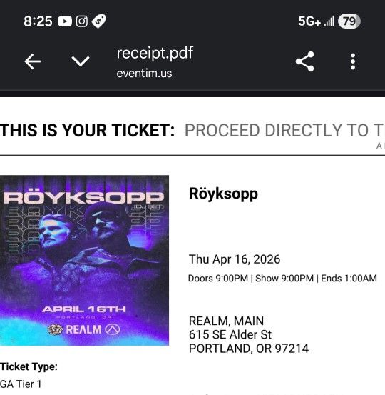 Royskopp Concert Ticket