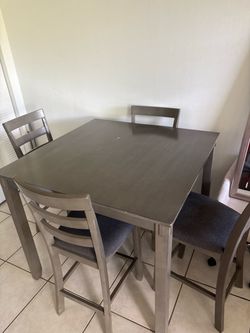 Gray Counter Height Dining Table Set with 4 Chairs