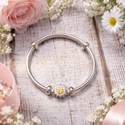 ✨Kids - Pure Silver Daisy Flower Bangle Bracelet (11.7g)