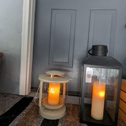 Pair of Outdoor Lanterns – Black & Cream – Porch or Patio Decor