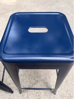Set of 3 Industrial Metal Bar Stools – 30” Bar Height – Navy Blue