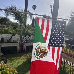 Half USA Mexico Flag Size 3ftx5ft And House Flag Pole 