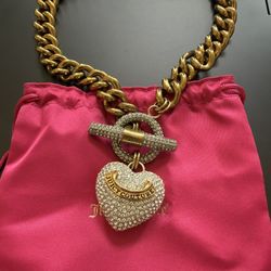 Juicy Couture Oversized Pave Heart Toggle Necklace Chocker