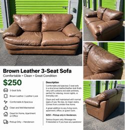 Brown Leather 3-Seat Sofa
