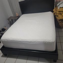 Queen leather Studded Bed With Mattress and Box Spring