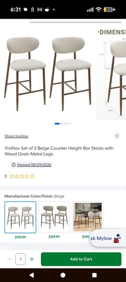 COLAMY AUREL Upholstered Counter Height Bar Stool