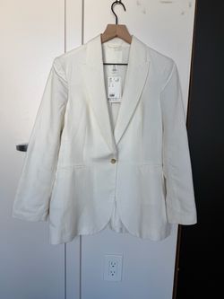 White Linen-Blend Blazer with Tags