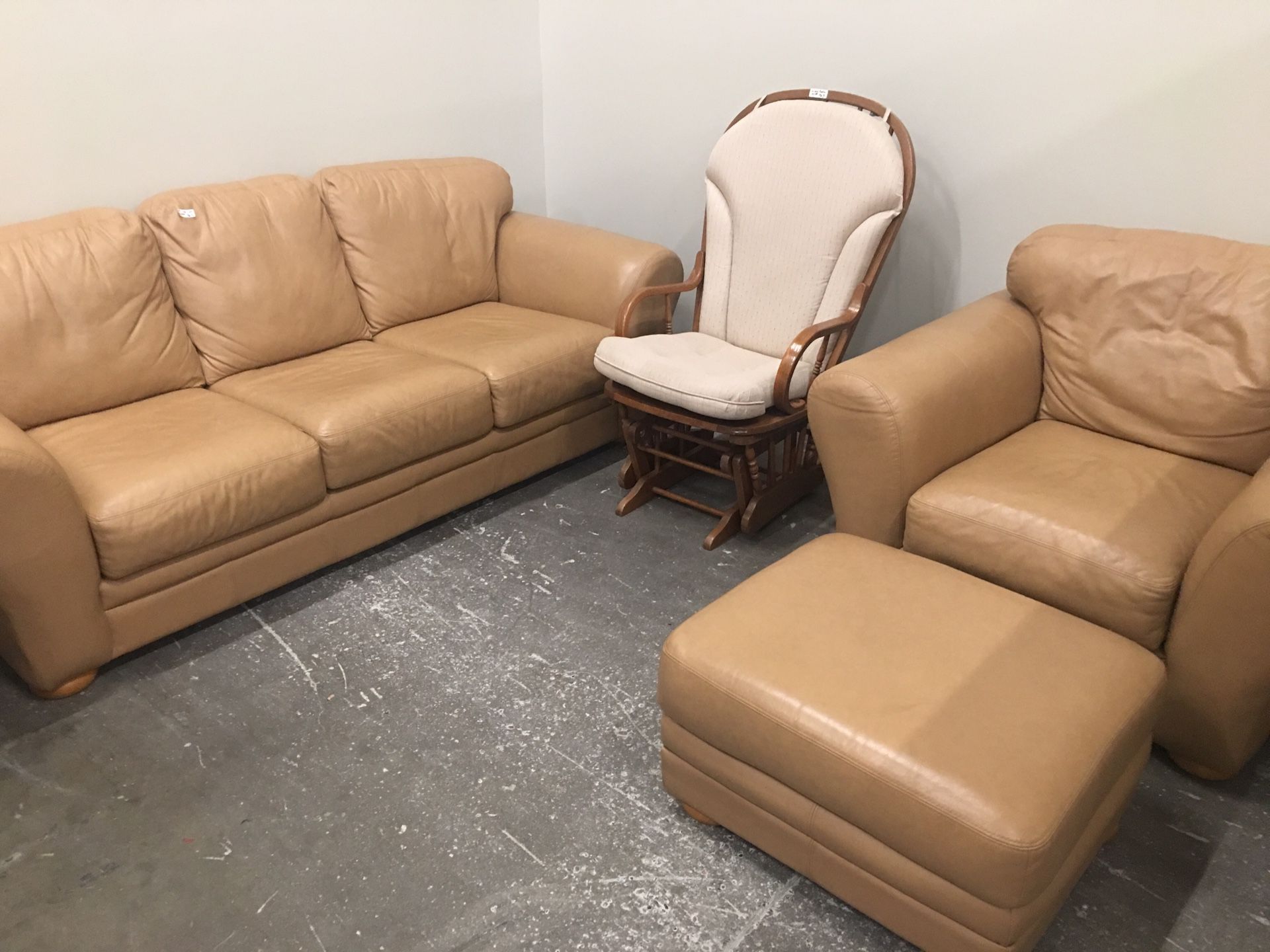 Nice leather sofa & chair w /footstool
