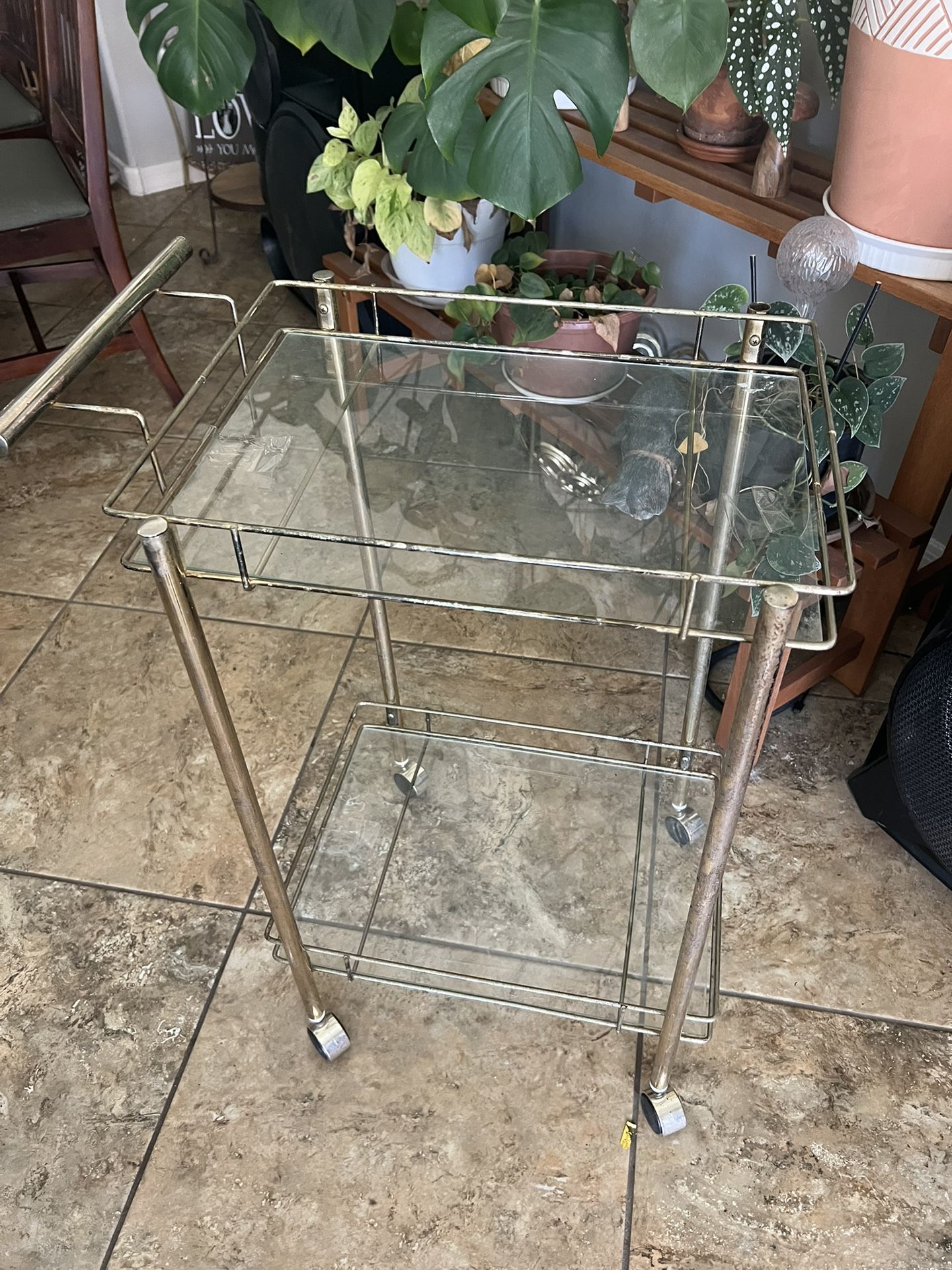 Vintage Antique Glass Brass Bar Cart
