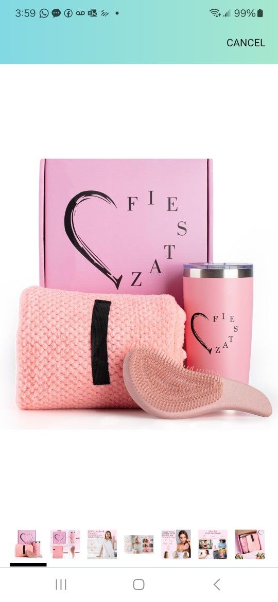 Self Care Gifts For Women,Care Package,Birthday,Thank You, Coffee Tumbler 20 oz, Microfiber Hair Towel, Detangler hair Brush,travel - friendly
