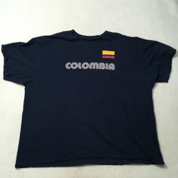 COLUMBIA T Shirt Mens XXL blue crew Neck Logo Cotton FLAG