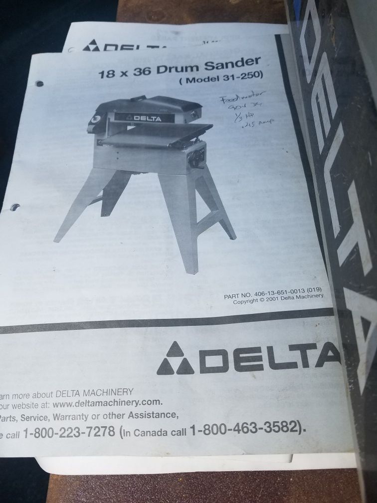 Delta 18x36 Drum Sander for Sale in Olympia, WA OfferUp