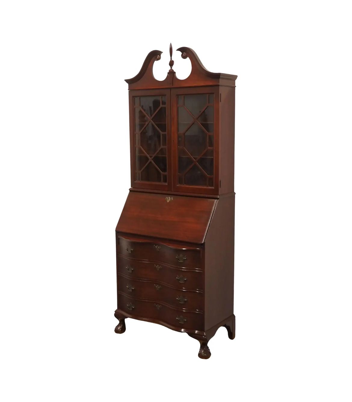 Vintage Solid Mahogany Traditional Style 32" Secretary Desk W. Display Hutch