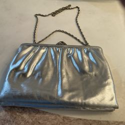 Silver Lame’ Evening Bag With Shoulder Strap