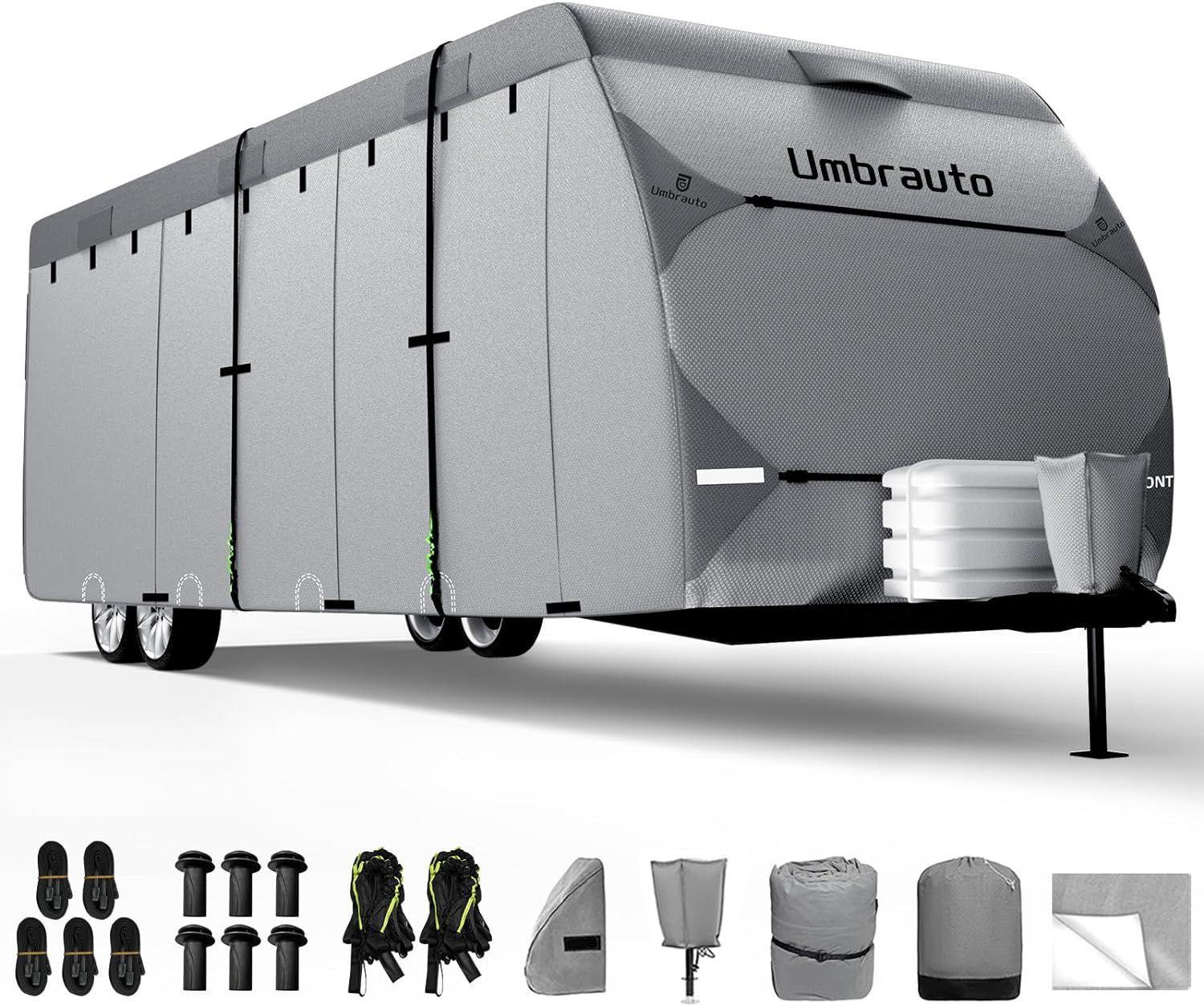 Travel Trailer RV Cover, 7 Layers Top Waterproof Anti-Tear Camper Cover Fits 22-24ft, Fits Toy Hauler Cover, Motorhome RV Cover, Includes Tire Covers,