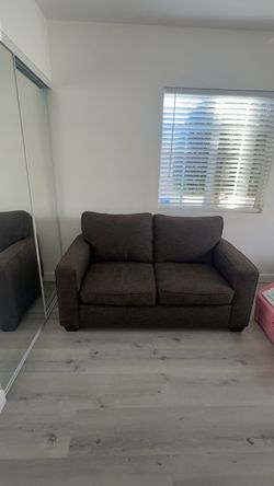 Dark Brown Fabric Loveseat Sofa
