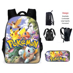 Pokemon Backpacks For Boys Teen Cartoon Backpacks Black Bookbag Large Capacity Sports Backpacks Travel Bags