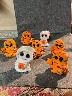 TY Orange and white Halloween ghosts each
