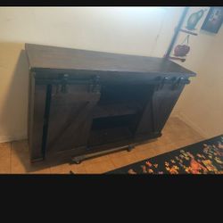 Solid Wood Farmhouse TV Stand With Sliding Doors
