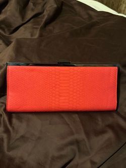 Rachel Roy Red Snakeskin-Embossed Clutch Purse