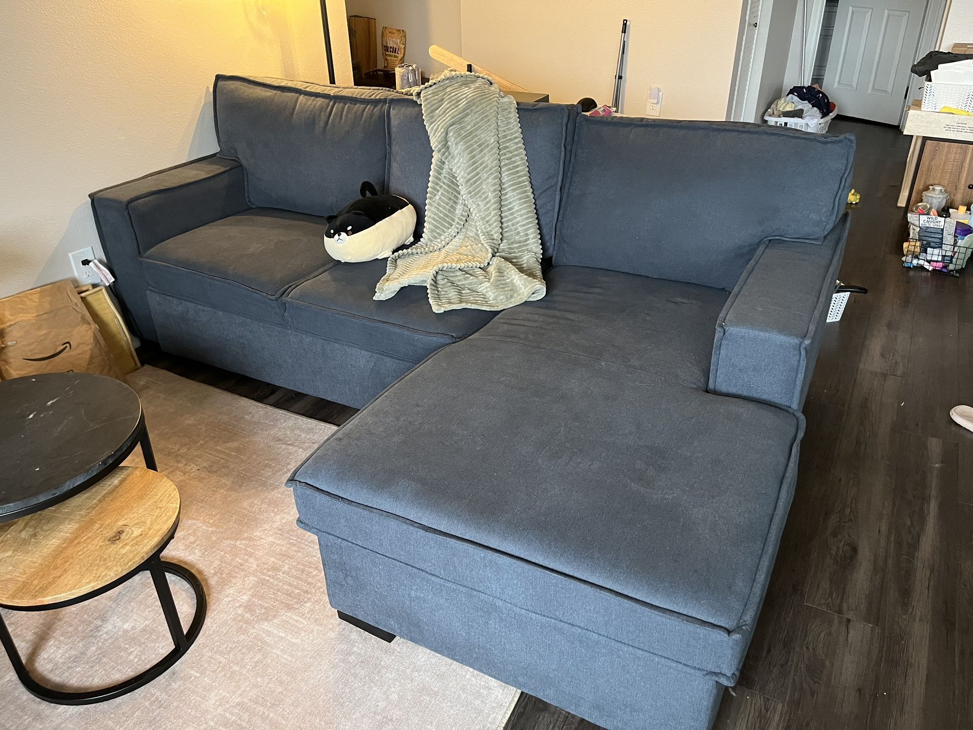 Bob’s Furniture Sofa Sleeper - Blue - Storage - Sectional - Couch - Pullout Bed