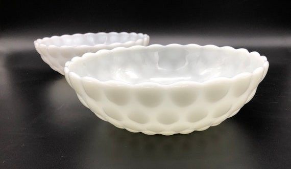 Vintage White Milk Glass Bubble Pattern Serving Bowl Dish