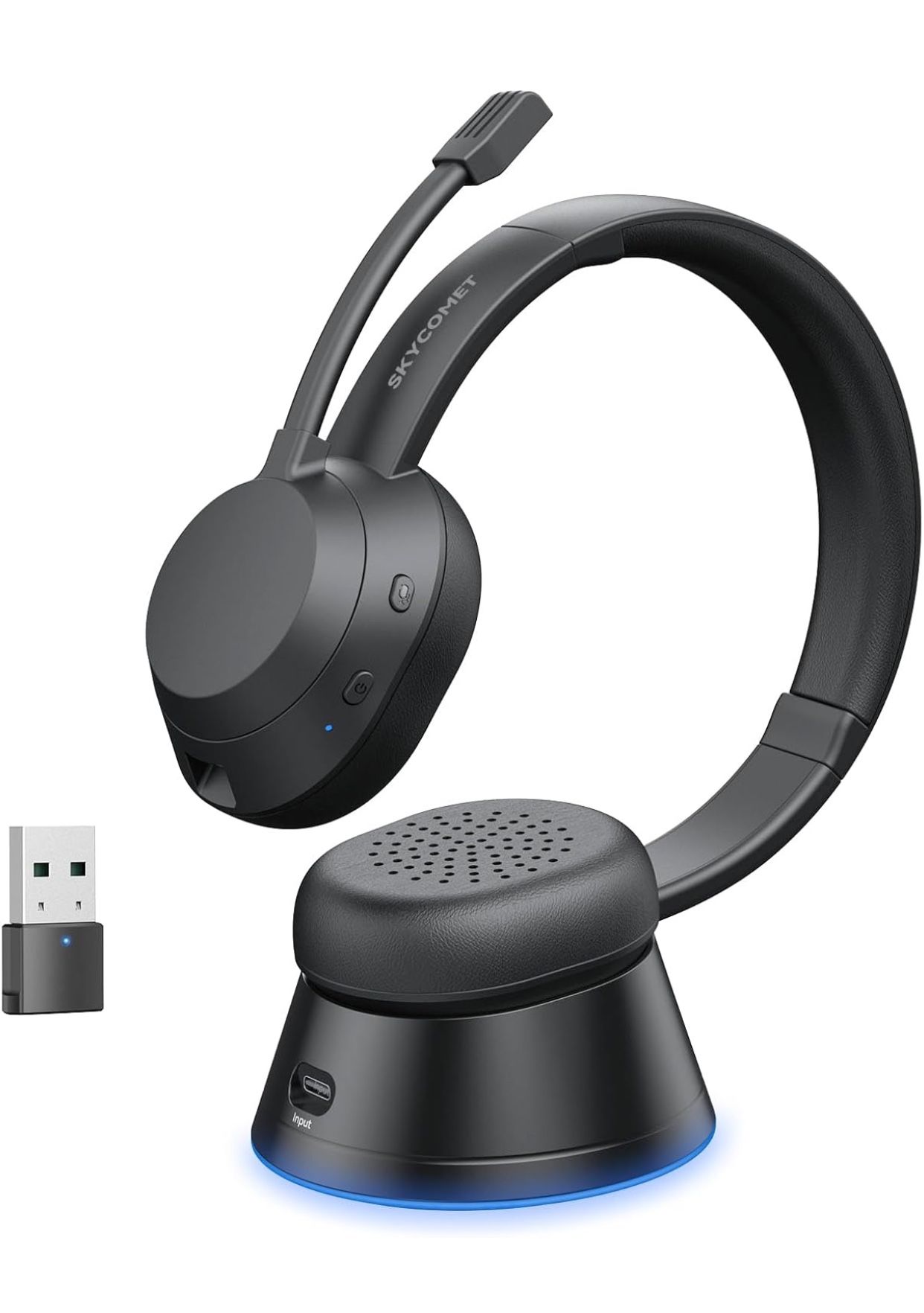 Wireless Headset with Mic for Work, Bluetooth Headset with Microphone (Noise Cancellation), Wireless Headset with USB Dongle & Charging Dock for Call