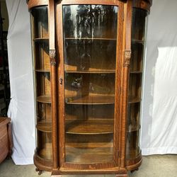 Antique Claw Foot Round Front Curio Cabinet with Wheels
