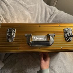 Gold Vincent Barber Case – Hard Shell Travel Barber Tool Box With Babybliss Barber Mat