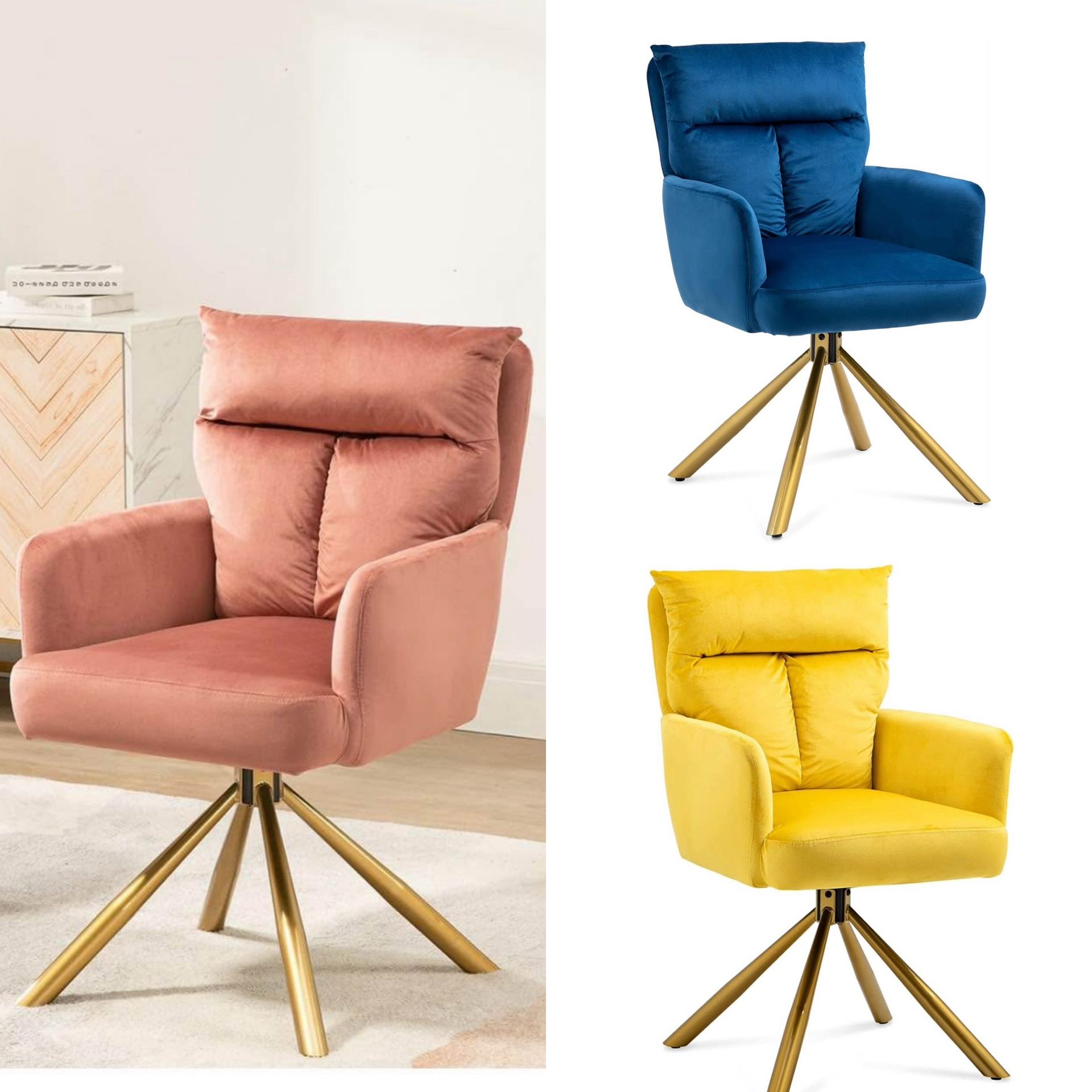 3 Colors Available Accent Velvet Chairs Tufted Button Wingback Vanity Chair 