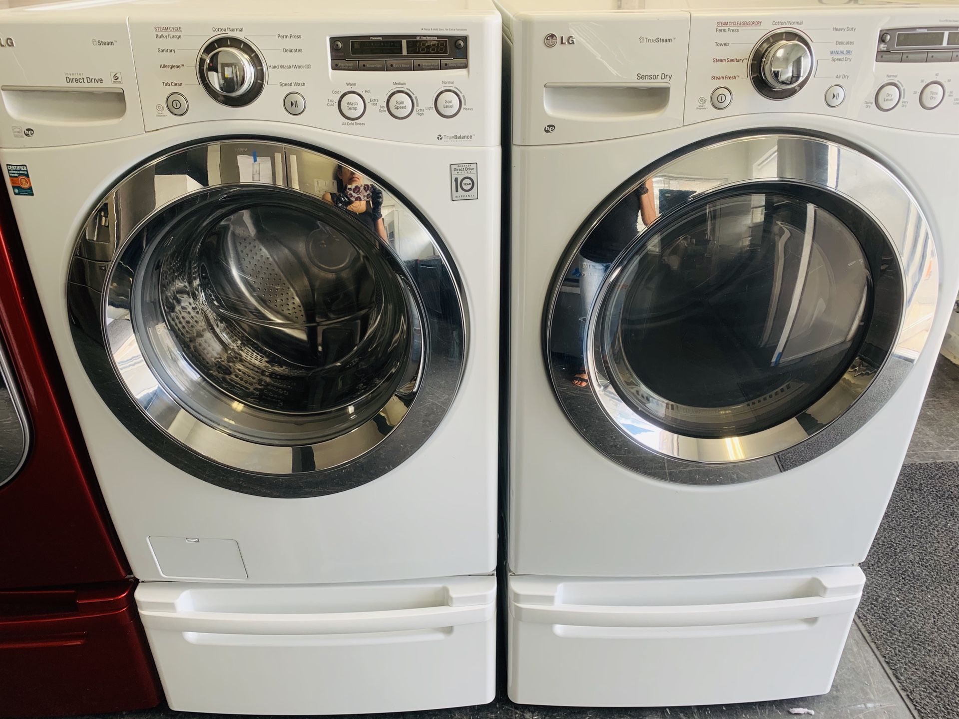 Lg True Steam Electric Front Load Set With Pedestals