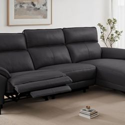 Brand New Black Top Grain Leather Power Reclining Sectional Sofa