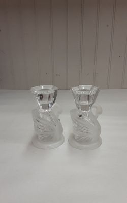 Pair of Frosted Glass Swan Candle Holder- Located in Shelton