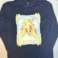 Black HEAVEN Angel Graphic Long Sleeve T-Shirt Premium Cotton Unisex Size US M Premium black long-sleeve