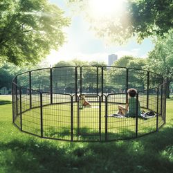 16 Panels Heavy Duty Metal Playpen with door,39.37"H Dog Fence Pet Exercise Pen for Outdoor 