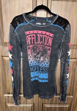 Affliction Hopeless Romantic Lace Shoulder Thermal Top