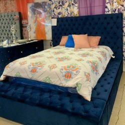 Paris Blue Velvet Queen Storage Platform Bed ⭐ King Bed Frame 999