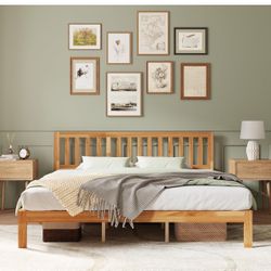 12 Inch King Size Bed Frame Wooden King Bed Frame and Headboard, King-Size BedFrame with Headboard Natural Bed Foundation, No Box Spring Needed, Easy 